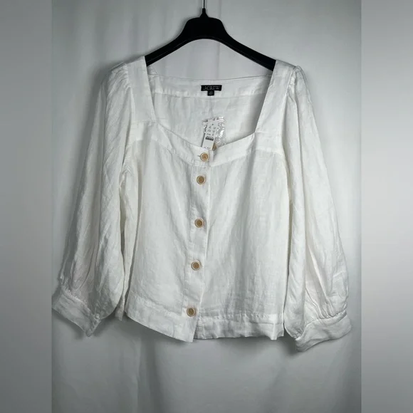J.CREW Size XXL Squareneck Button-Up top 100% Linen White - Picture 4 of 16